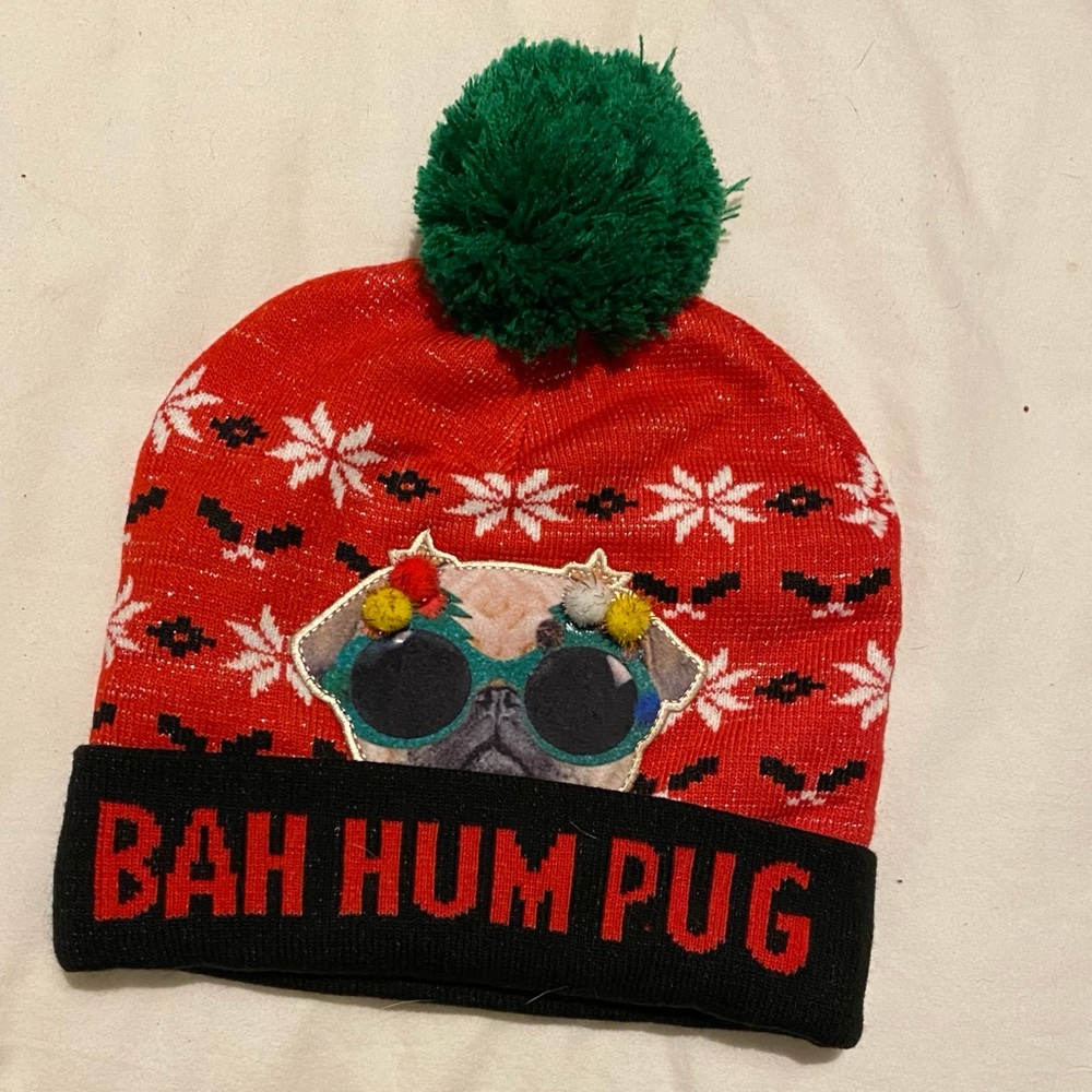 Bah Hum Pug Ugly Christmas Beanie Hat with…